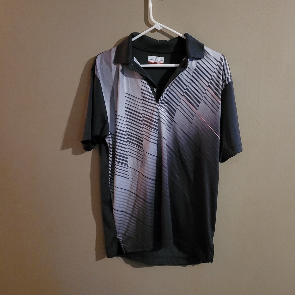 Grand Slam Black and Gray Polo Shirt with Gradient Design M